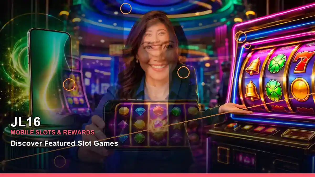 JL16 adventure-themed online slot artwork featuring an adult Filipina casino host in a right-side close-up