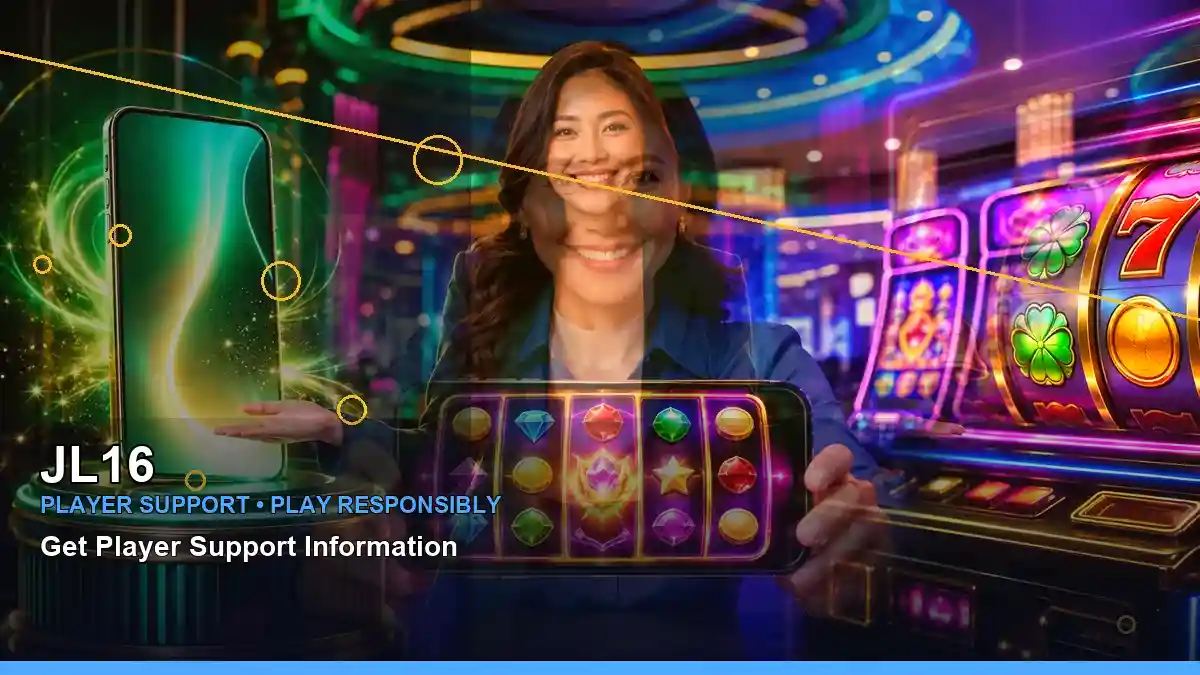 JL16 slot game scene with an adult Filipina host and a close-up composition